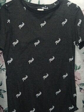 Victoria's Secret Pink Charcoal Gray Logo Tee